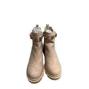 MATA Womens Faux Leather Size 10 Ankle Boots Studded Nude Two Inch Heel
